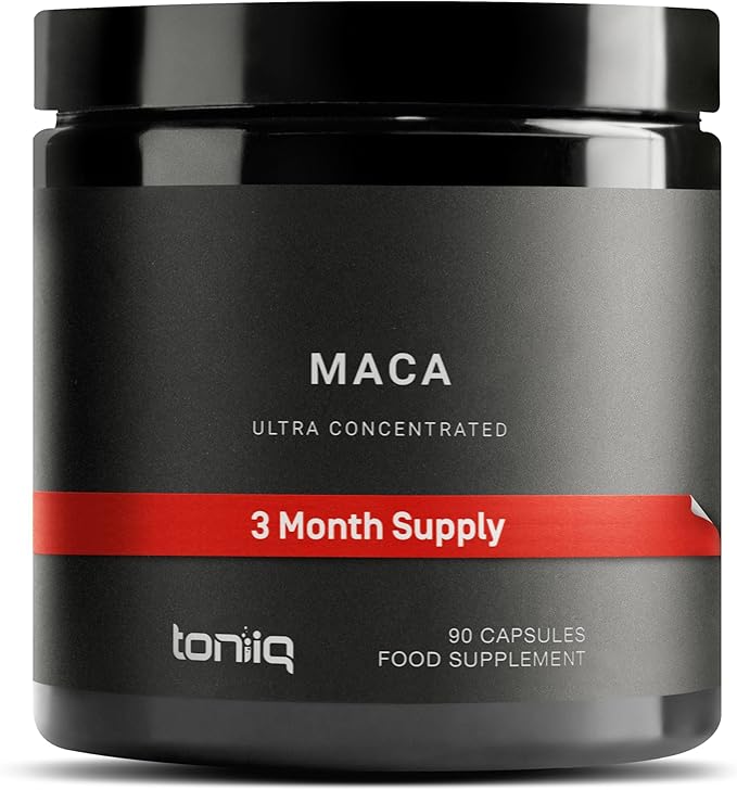 Toniiq 10,000mg 20x Concentrated Extract - Single Origin Wildcrafted Maca Root Capsules - Ultra High Strength - Highly Purified Peruvian Maca Root Powder - Black, Red and Yellow Maca Complex