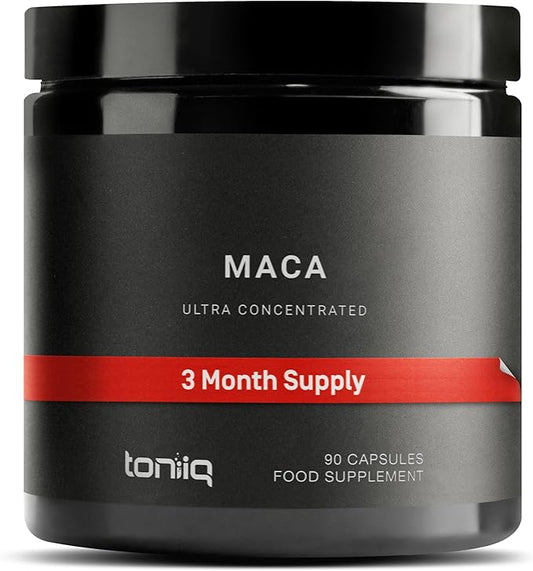 Toniiq 10,000mg 20x Concentrated Extract - Single Origin Wildcrafted Maca Root Capsules - Ultra High Strength - Highly Purified Peruvian Maca Root Powder - Black, Red and Yellow Maca Complex