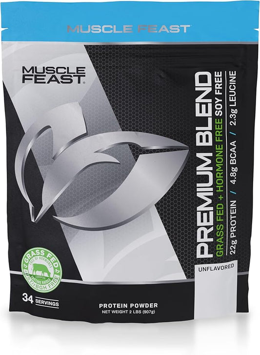 Muscle Feast Premium Blend All Natural Hormone Free Grass-Fed Whey Protein Powder, Unflavored, 2lb