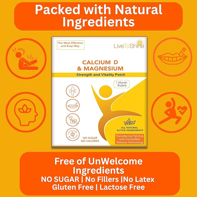 Calcium Magnesium D3 Topical Patches for Men and Women - One Month Supply - USA Made by Live to Shine