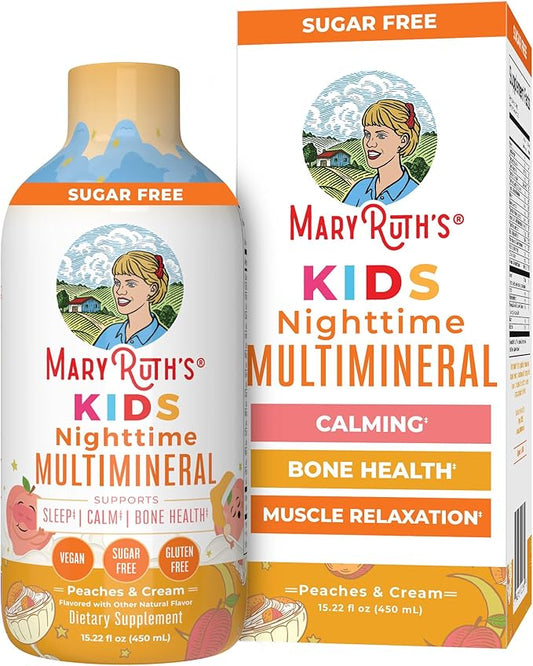 Kids Liquid Nighttime Multimineral by MaryRuth's | Kids Vitamins | Bone Health | Calm Calcium Magnesium Supplement | Muscle Relaxation | Vegan | Sugar Free | 30-180 Servings | 15.22 fl oz