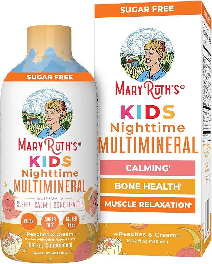Kids Liquid Nighttime Multimineral by MaryRuth's | Kids Vitamins | Bone Health | Calm Calcium Magnesium Supplement | Muscle Relaxation | Vegan | Sugar Free | 30-180 Servings | 15.22 fl oz