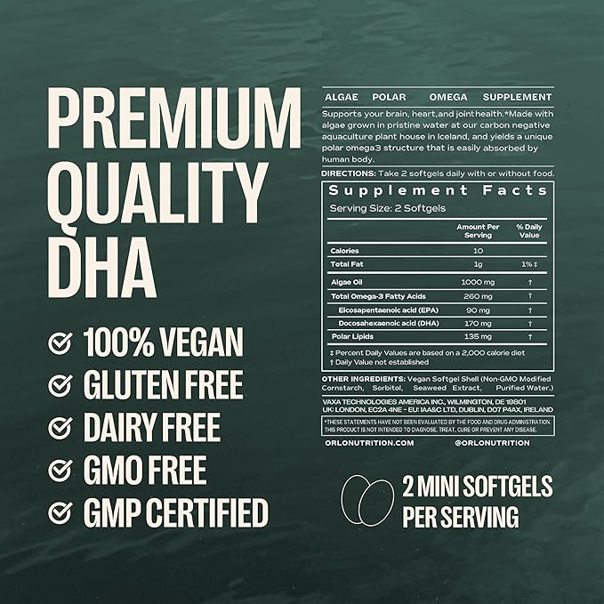 Orlo DHA – Vegan DHA Supplement (EPA & DHA) – Omega 3 Fish Oil & Krill Alternative – Plant-Based Omega-3 Algae Oil – Brain & Heart Support (120 Mini Burpless Softgels KIT)