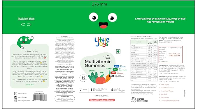 Kids Multivitamin Gummies |2+ Years| No Added Sugar | DHA, Vitamin D3, B12, C, A, Zinc & Iron | Immunity & Bone Health | No Preservatives I Gluten Free I Strawberry Flavour I 30 Day Pack