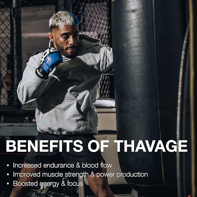RAW Preworkout Powder, Thavage (5 Peat, Red Gummy) - Chris Bumstead Sports Nutrition Supplement for Men & Women - Cbum Pre Workout for Working Out, Hydration, Mental Focus & Energy - 40 Servings