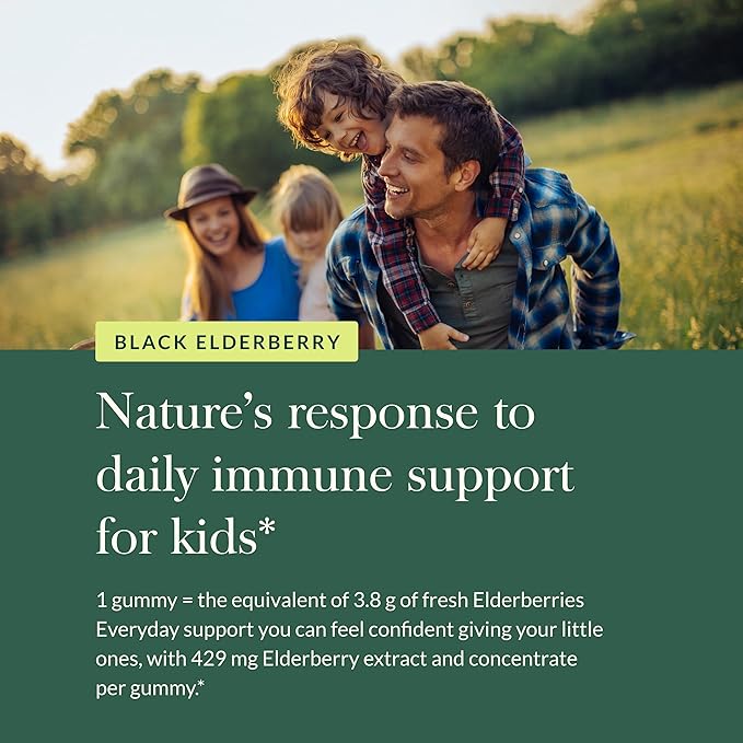 Gaia Herbs GaiaKids Black Elderberry Daily Gummies for Kids - Delicious Immune Support Supplement - Certified Organic Black Elderberries for Immune System Support - 40 Gummies (40-Day Supply)