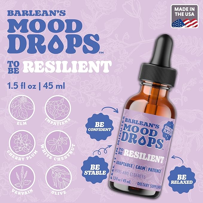 Barlean's Mood Booster Supplement, Resilient L Theanine Liquid Drop Supplements for Men and Women, Adaptogen Herbs Drops, 1.5 oz