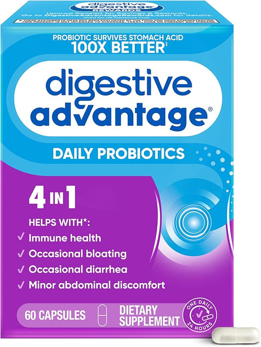 Digestive Advantage Probiotics For Digestive Health, Daily Probiotics For Women & Men, Supports Gut Health, Occasional Bloating & Diarrhea, Minor Abdominal Discomfort, & Immune Support, 60ct Capsules