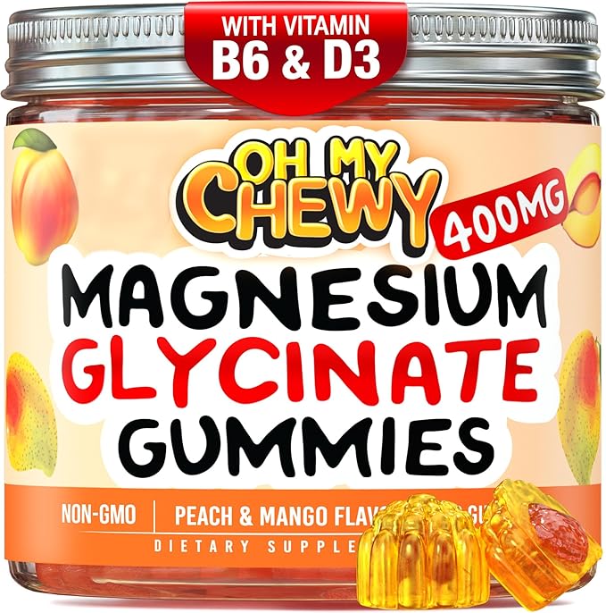 Center-Filled Magnesium Glycinate Gummies 400MG - High Absorption for Kids, Teens & Adults - Supplement for Sleep, Calm & Muscle Relaxation with B6 & D3 - Gluten Free & Vegan Friendly - 60 Count