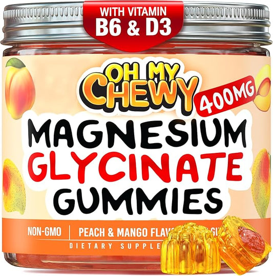 Center-Filled Magnesium Glycinate Gummies 400MG - High Absorption for Kids, Teens & Adults - Supplement for Sleep, Calm & Muscle Relaxation with B6 & D3 - Gluten Free & Vegan Friendly - 60 Count