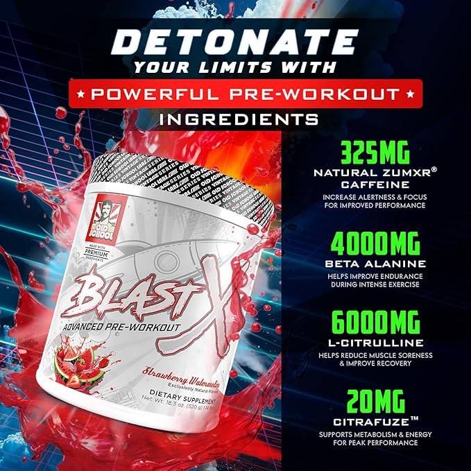 Blast X Advanced Pre Workout Powder, Intense Energy Booster Preworkout for Men & Women, Natural Caffeine + ZumXR®, Beta Alanine, Citrafuze™, L-Citrulline & Taurine for Strength, Focus & Endurance