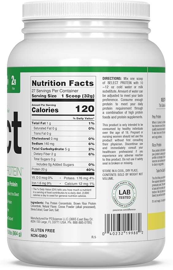 PEScience Select Vegan Plant Based Protein Powder, Chocolate, 27 Serving, Pea and Brown Rice Blend