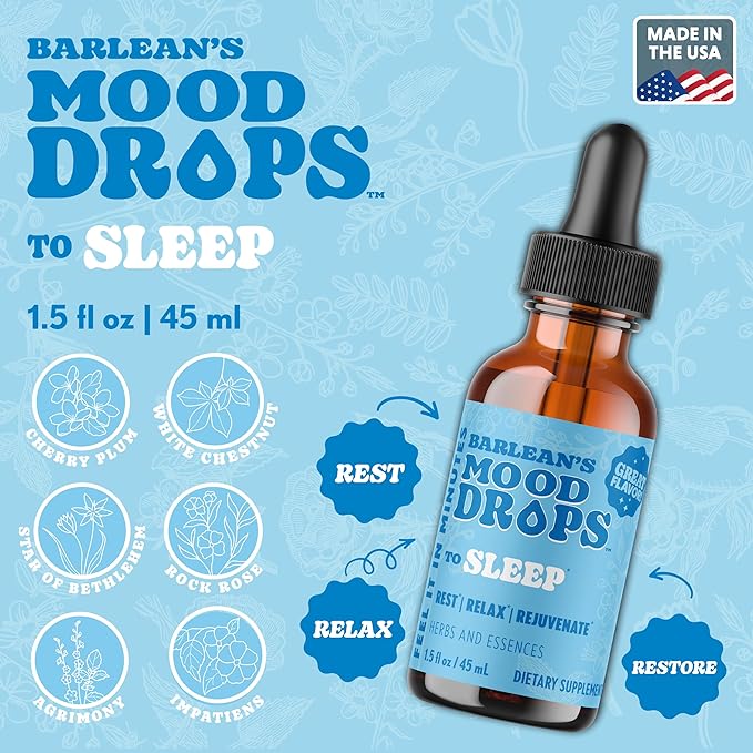 Barlean's Mood Booster Supplement, Sleep Liquid Drop Supplement for Men and Women, Magnesium and Melatonin, Adaptogen Herbs Drops, 1.5 oz