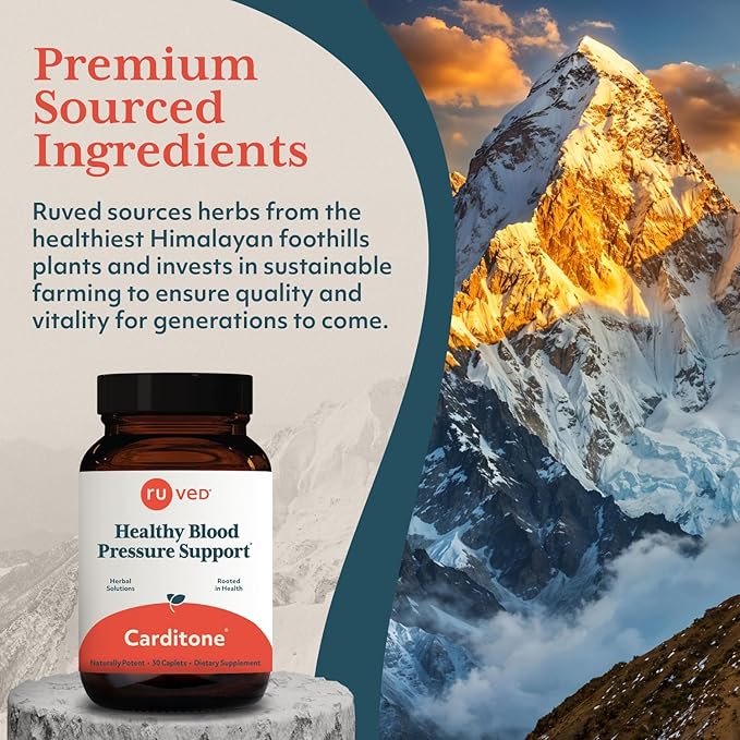 ruved Carditone - Natural Heart Health Supplement for Women & Men, BP Formula, Holistic Heart Support with Rauwolfia, Arjuna, Calcium, and Magnesium - 30 Vegetarian Caplets (Pack of 1)