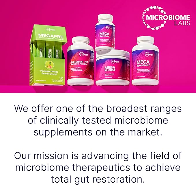 Microbiome Labs MegaPre Prebiotic Fiber Powder for Women, Men & Kids - Pineapple Orange Guava Prebiotic Fiber Supplement Powder with Clinically Tested Oligosaccharides for Microbial Support (5.5 Oz)