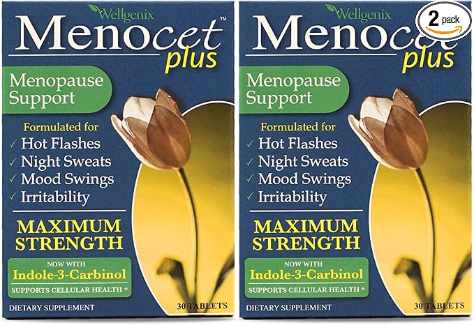 Wellgenix Menocet Plus Menopause Support - All-in-One Menopause Supplement - Daily Relief Feminine Care - Hot Flashes, Night Sweats, Mood Swings & Irritability - 30 Tablets (Pack of 2)