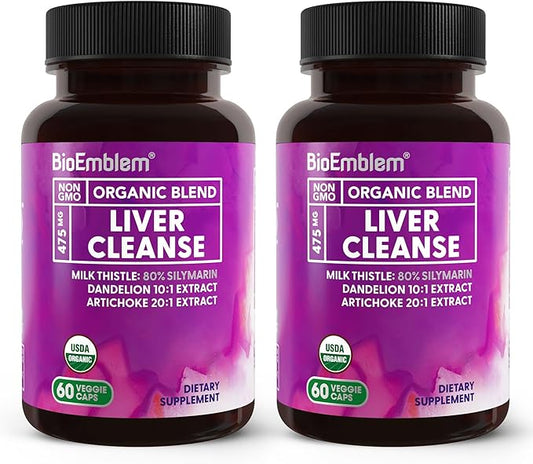 BioEmblem USDA Organic Liver Cleanse - 80% Silymarin Milk Thistle Extract for Liver Health and Liver Function with Dandelion & Artichoke Extracts - 100% Vegan, Non-GMO - Herbal Liver - 120 Capsules
