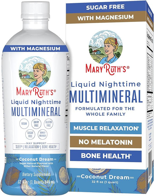 MaryRuth's Liquid Nighttime Multimineral | Sugar Free | Calm Magnesium Citrate | NO Melatonin | Calcium Magnesium Zinc | Muscle Relaxation | Available in 4 Flavors | Vegan | Gluten Free | 32 Servings