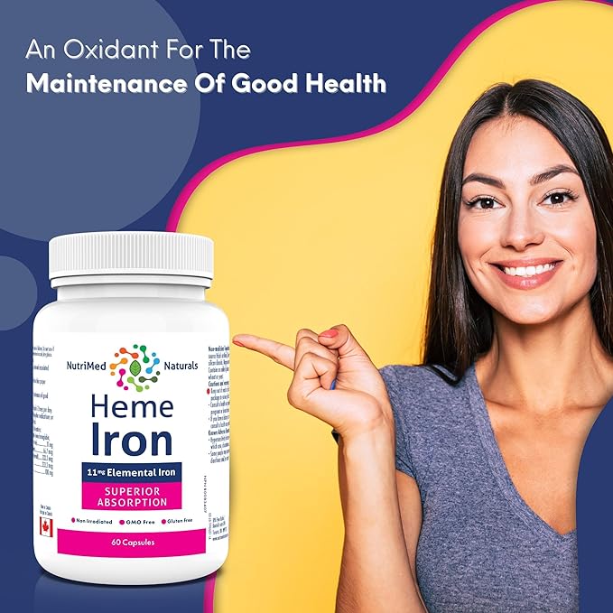 Heme Iron Supplement - 60 Capsules, 11mg Elemental Iron for Superior Absorption - Ideal Iron Supplements for Women