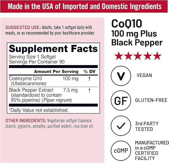 NatureWise CoQ10 100mg Softgels, High Absorption Coenzyme 10 with BioPerine Black Pepper - Antioxidant for Heart Health + Cellular Energy - Vegan, Non-GMO, Gluten-Free - 90 Count[3-Month Supply]