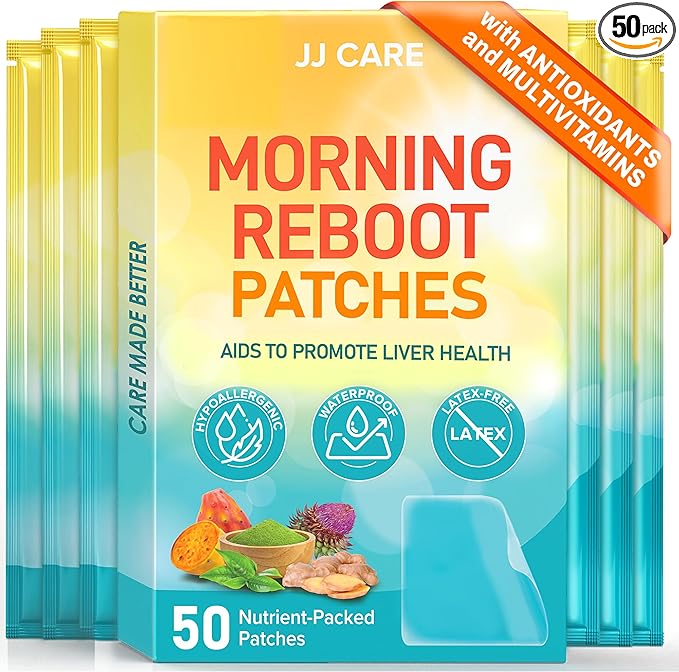 JJ CARE Morning Reboot Patch 50 pcs Individually Wrapped (with 7 pcs B12), Wake Up with Ease,Best Before & Post Party, Skin-Friendly Recovery Formula