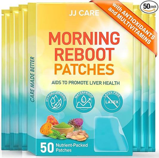 JJ CARE Morning Reboot Patch 50 pcs Individually Wrapped (with 7 pcs B12), Wake Up with Ease,Best Before & Post Party, Skin-Friendly Recovery Formula