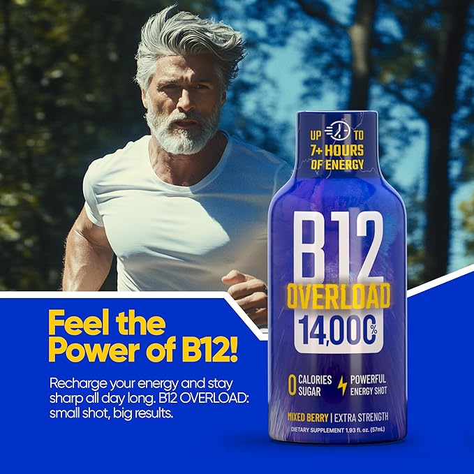B12 Overload Extra Strength Energy Shot – Mixed Berry – 260mg Caffeine, 14000% B12, Electrolytes – Energy & Vitality Support – Zero Sugar No Calories – Vegan, Kosher, Gluten-Free – 1.93 fl oz, 48-Pack