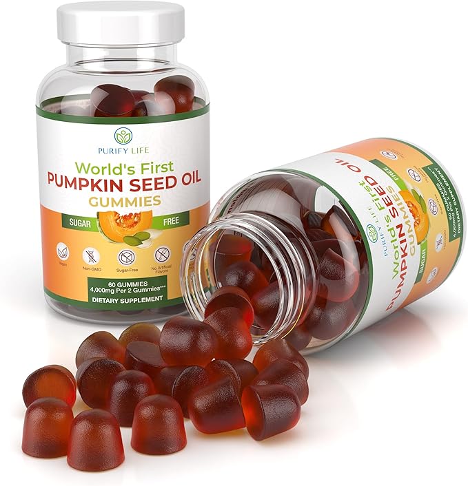 Sugar-Free Pumpkin Seed Oil Gummies (4,000mg/serving) Pumpkin Seed Oil for Hair Growth, Youthful Skin, Prostate Health, Immune & Urinary Tract Support-Natural Source of Essential Fatty Acids-60 Chews