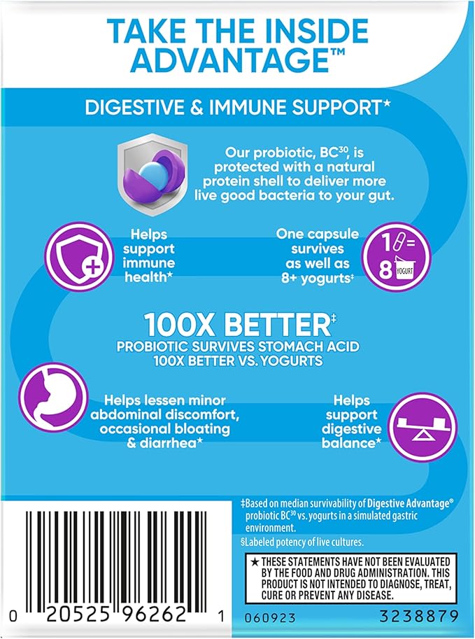 Digestive Advantage Probiotics For Digestive Health, Daily Probiotics For Women & Men, Supports Gut Health, Occasional Bloating & Diarrhea, Minor Abdominal Discomfort, & Immune Support, 60ct Capsules
