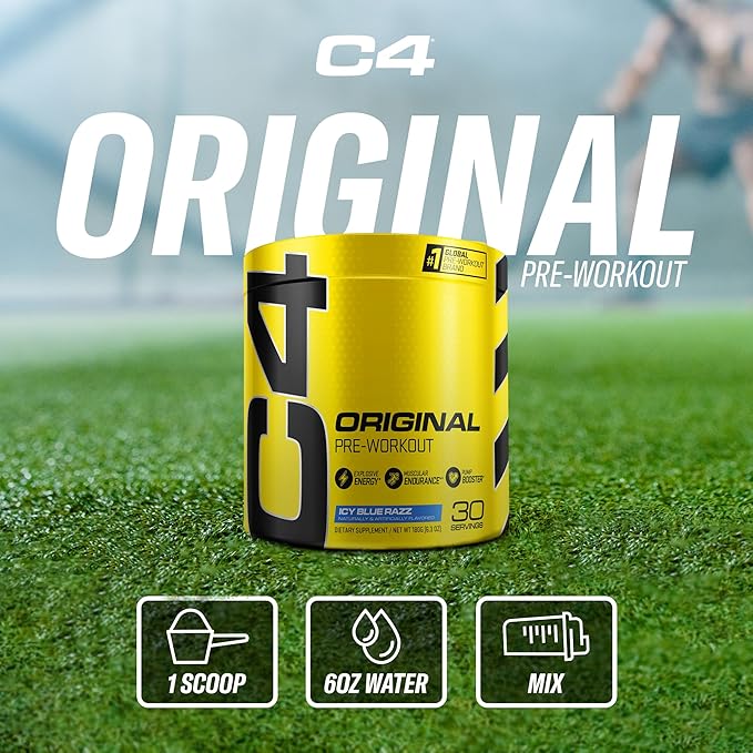 Cellucor C4 Original Pre Workout Powder ICY Blue Razz - Vitamin C for Immune Support - Sugar Free Preworkout Energy for Men & Women - 150mg Caffeine Plus Beta Alanine Plus Creatine - 30 Servings