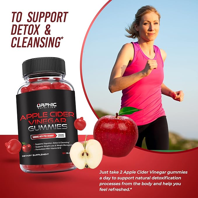 Apple Cider Vinegar Gummies - 1000mg - Formulated to Support Normal Energy Levels & Gut Health - Supports Digestion, Detox & Cleansing - ACV Gummies W/VIT B12, Beetroot (120 Gummies)