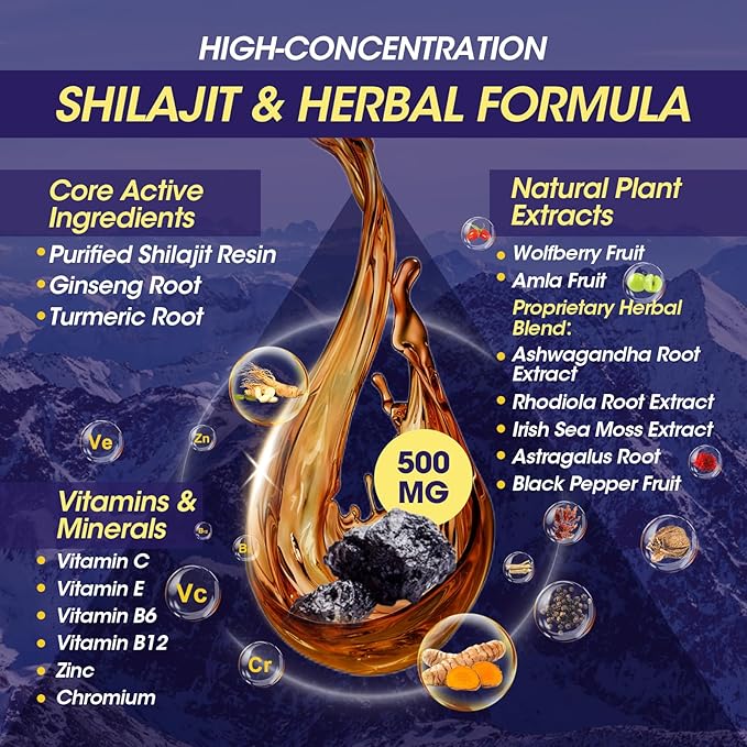 2 Pack Himalayan Shilajit Resin Drops for Men & Women, 16-in-1 Liquid Vitamin, Trace Minerals, Ginseng, Turmeric, Ashwagandha, Immune Support, Energy Boost & Joint Health, Pure Shilajit Supplement