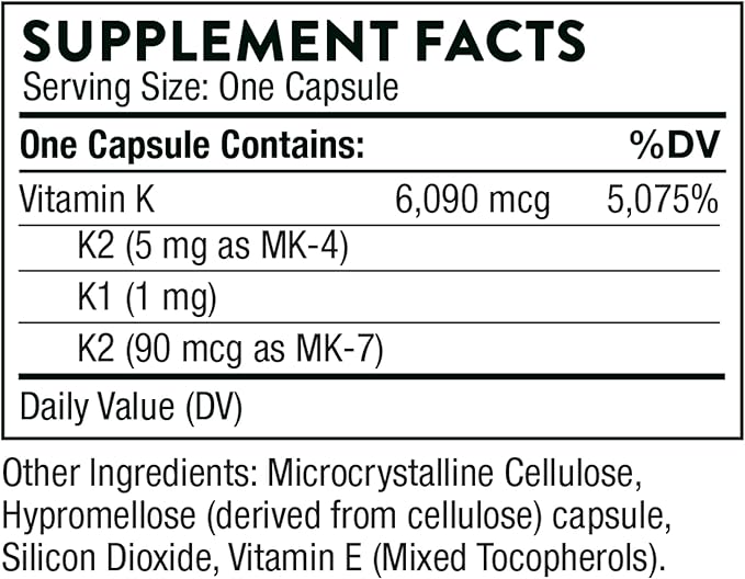THORNE Vitamin K (Formerly 3-K Complete) - Vitamins K1 and K2 (as MK-4 and MK-7) - Supports Strong Bones - 60 Capsules