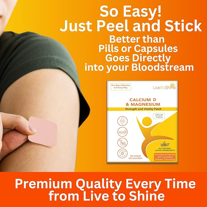 Calcium Magnesium D3 Topical Patches for Men and Women - One Month Supply - USA Made by Live to Shine