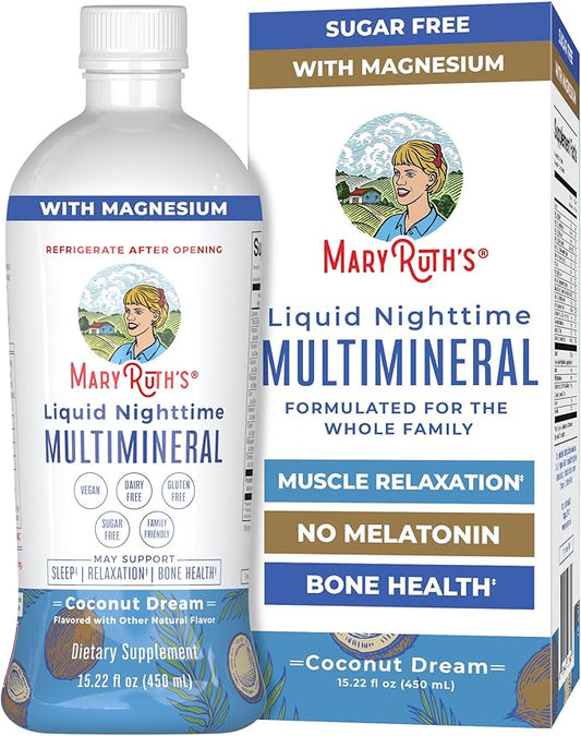 MaryRuth's Liquid Nighttime Multimineral | Sugar Free | Calm Magnesium Citrate | NO Melatonin | Calcium Magnesium Zinc | Muscle Relaxation | Available in 4 Flavors | Vegan | Gluten Free | 15 Servings