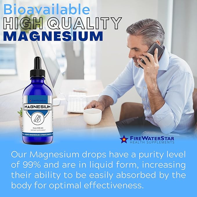 FWS Magnesium Citrate Liquid Drops for Adults and Kids - 4oz - Supports Sleep, Calm, Energy, Muscles, Nerves - Pure Magnesium Citrate Supplement - Organic, Non-GMO, Vegan - Easy Dosing, 120 Servings