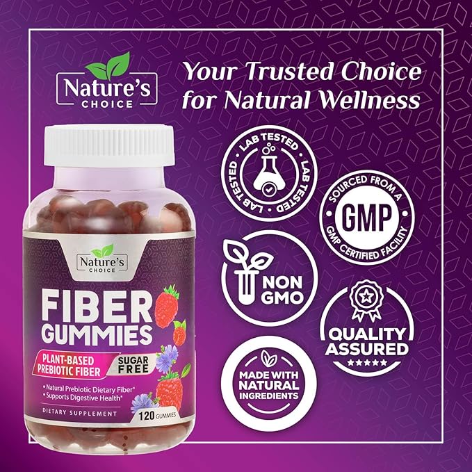 Sugar Free Fiber Gummies for Adults, Daily Prebiotic Natural Soluble Fiber Supplement & Digestive Health Support - Regularity & Digestion Health Support, Plant Based Berry Flavor - 120 Gummies