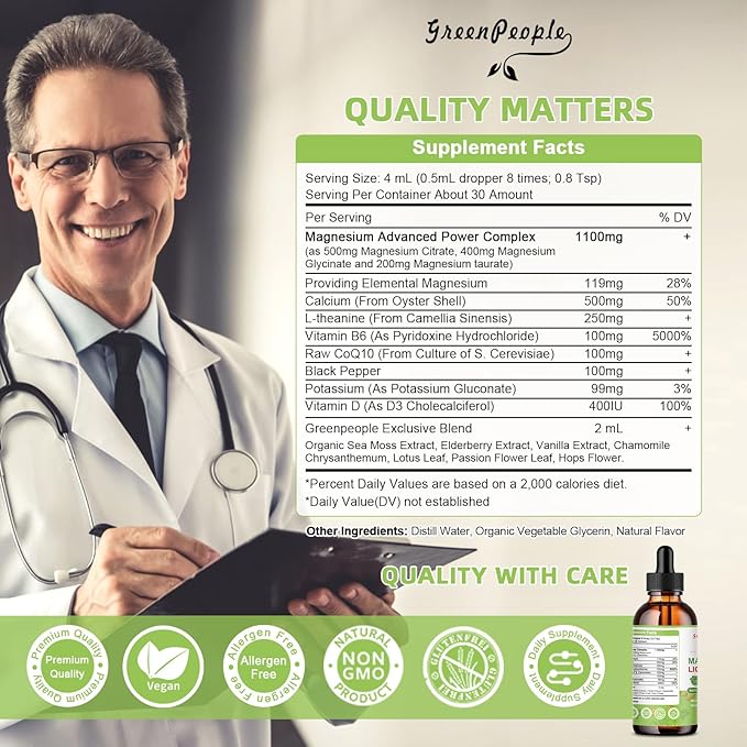 Magnesium Glycinate Liquid Drop - 17-in-1 Triple Absorption Magnesium Supplement with Magnesium Glycinate 400mg & Citrate 500mg for Calm Mood/Muscle & Sleep,4 fl. oz Strawberry Flavor