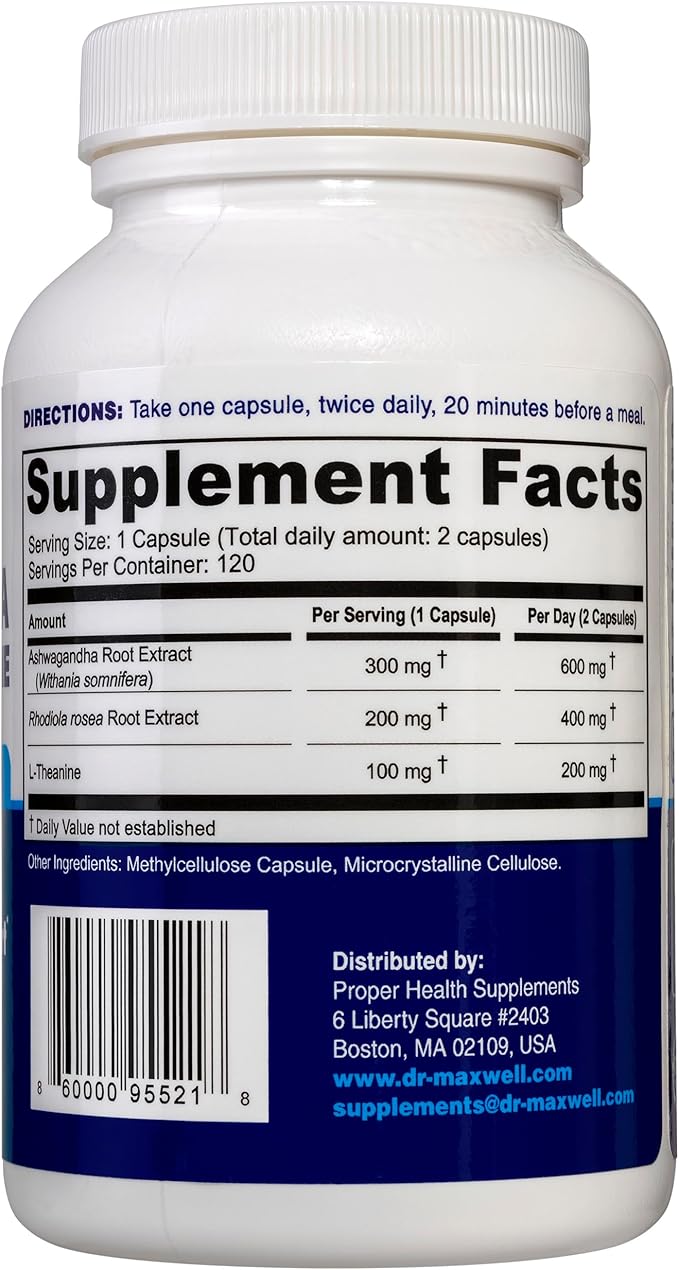 Cortisol Manager Supplement, Supports Relaxation, Mood & Sleep in Times of Occasional Stress, Ashwagandha Rhodiola Adaptogens, Helps Maintain Normal Cortisol Levels, 120 Capsules