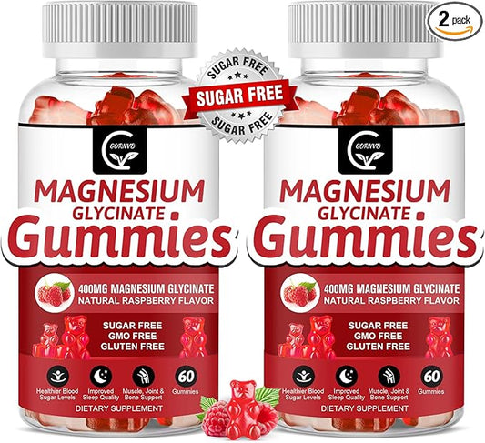 Magnesium Glycinate Gummies 400mg, Magnesium Potassium Supplement - Chelated Magnesium Potassium Complex with Vitamin D, B6, and CoQ10, Supports for Memory, Calm, Mood & Sleep - 60 Count (Pack of 2)