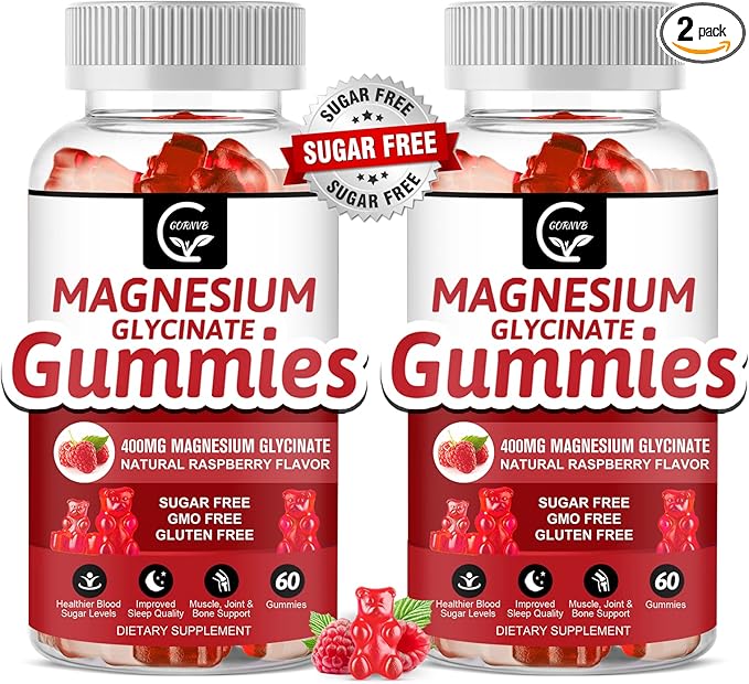 Magnesium Glycinate Gummies 400mg, Magnesium Potassium Supplement - Chelated Magnesium Potassium Complex with Vitamin D, B6, and CoQ10, Supports for Memory, Calm, Mood & Sleep - 60 Count (Pack of 2)