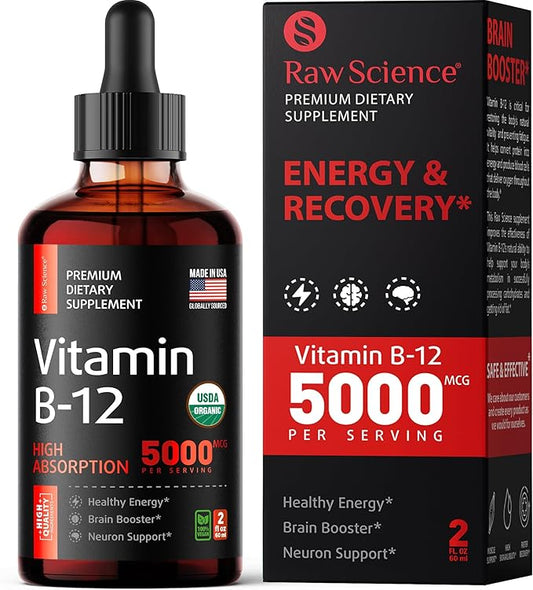 Vitamin B12 Liquid Drops Sublingual 5000mcg, Methyl & Methylcobalamin Supplements for Women and Men, Mood & Energy Booster, Methylated B 12 for Metabolism & Health Support, Maximum Absorption Formula