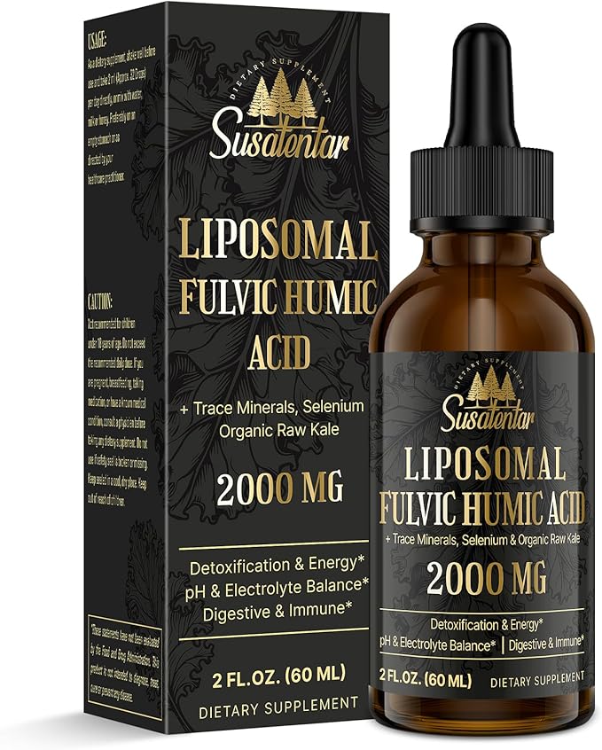 Trace Minerals Electrolytes Drops 2000 MG | Liquid Liposomal Fulvic Humic Acid Supplement | 72+ Trace Minerals | Hydration | Detoxification | Energy | pH Balance | Digestion | Immunity | 2 Oz