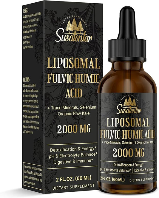 Trace Minerals Electrolytes Drops 2000 MG | Liquid Liposomal Fulvic Humic Acid Supplement | 72+ Trace Minerals | Hydration | Detoxification | Energy | pH Balance | Digestion | Immunity | 2 Oz