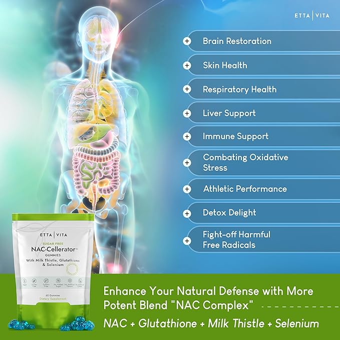Sugar-Free NAC Gummies, N-Acetyl Cysteine Supplement with Milk Thistle, Glutathione, & Selenium, NAC Complex for Energy, Respiratory Health, Liver Detox & Cleanse, Kidney, Antioxidant Support
