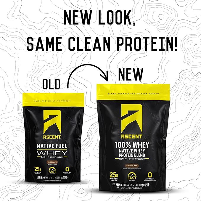 Ascent 100% Whey Protein Powder - Post Workout Whey Protein Isolate, Zero Artificial Flavors & Sweeteners, Gluten Free, 5.5g BCAA, 2.6g Leucine, Essential Amino Acids, Chocolate 2 lb