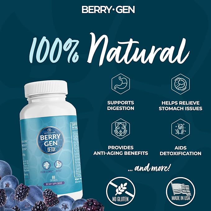 Berry Gen: Detox Herbal Supplement with Probiotics, Aloe Vera, Psyllium Husk, and Parsley - 60 Capsules - Natural Formula - Supports Digestive System - Made in The USA