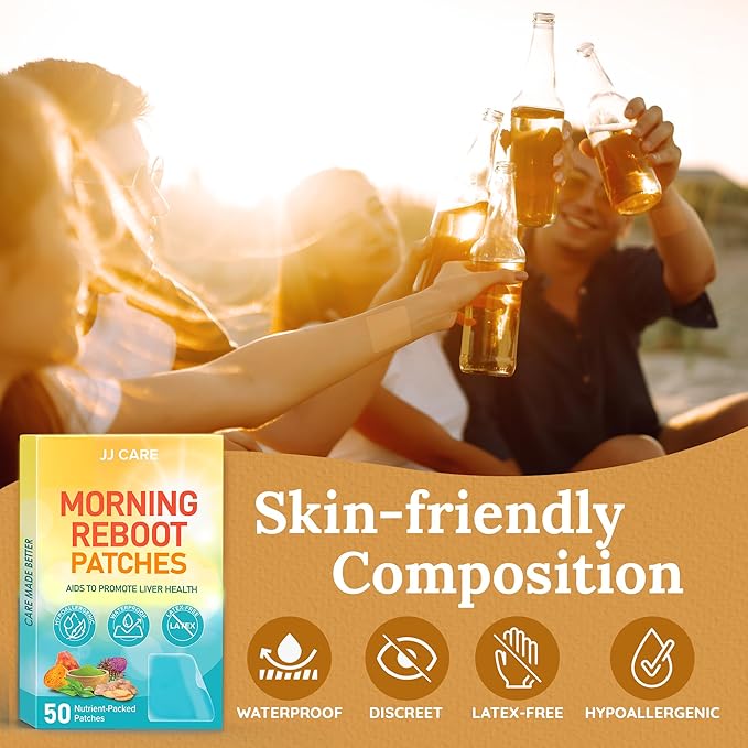 JJ CARE Morning Reboot Patch 50 pcs Individually Wrapped (with 7 pcs B12), Wake Up with Ease,Best Before & Post Party, Skin-Friendly Recovery Formula