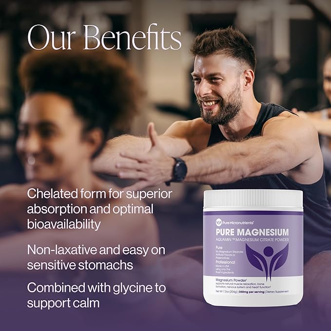 Pure Magnesium Citrate Powder to Support Sleep, Muscle & Bone Health, Energy, Heart & Digestion. Unflavored Magnesium Powder Drink Mix, Vegan, 60 Servings