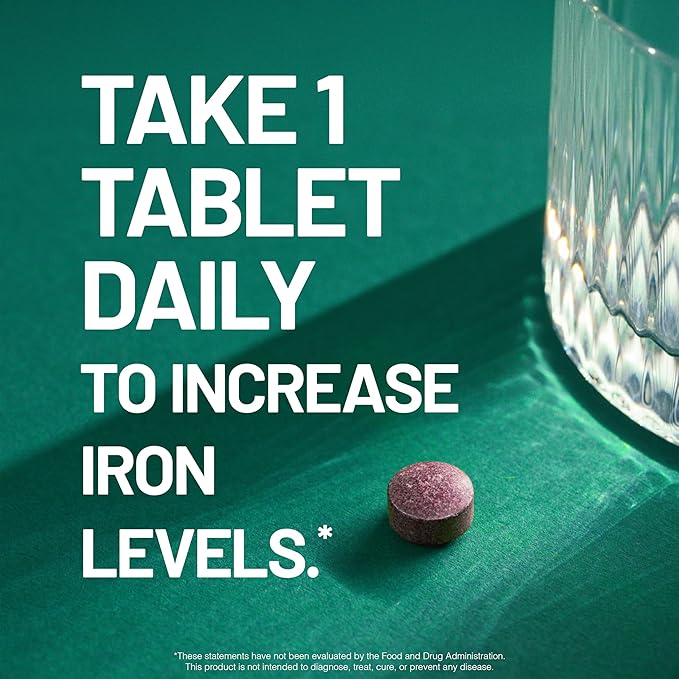 NatureWise Vegan Iron Supplement for Women & Men - Gentle on Stomach High Absorption - Coated Iron Bisglycinate Tablets + Vitamin C, Methyl B12, Folate & Organic Food Blend - 90 Tablets[90-Day Supply]